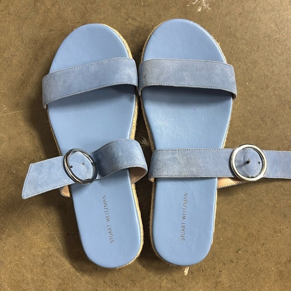 Stuart Weitzman Mykonos Two Strap Suede Blue Periwinkle Sandals Size 9 - Picture 1 of 4